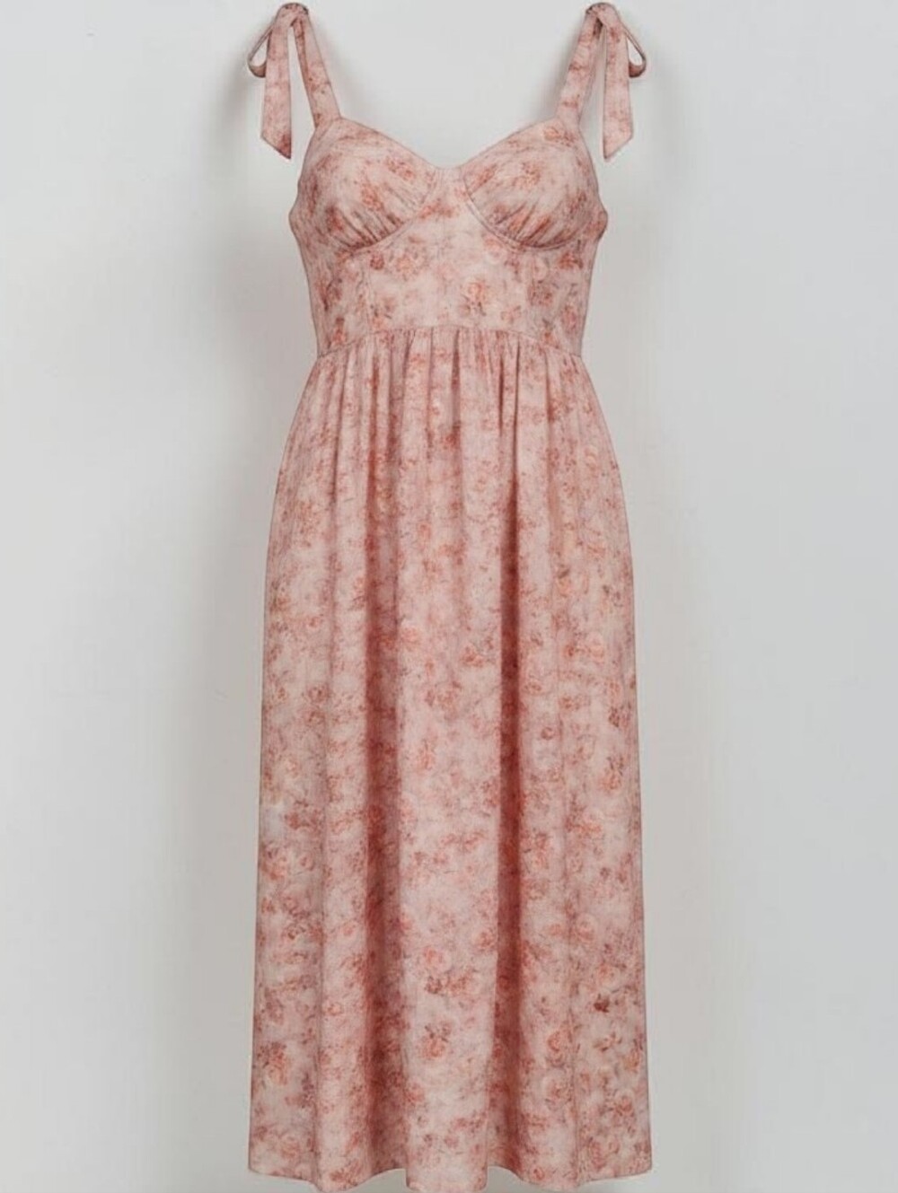 Lulu's Leighton Dusty Rose Floral Tie-Shoulder Organza Midi Dress Romance Flowy